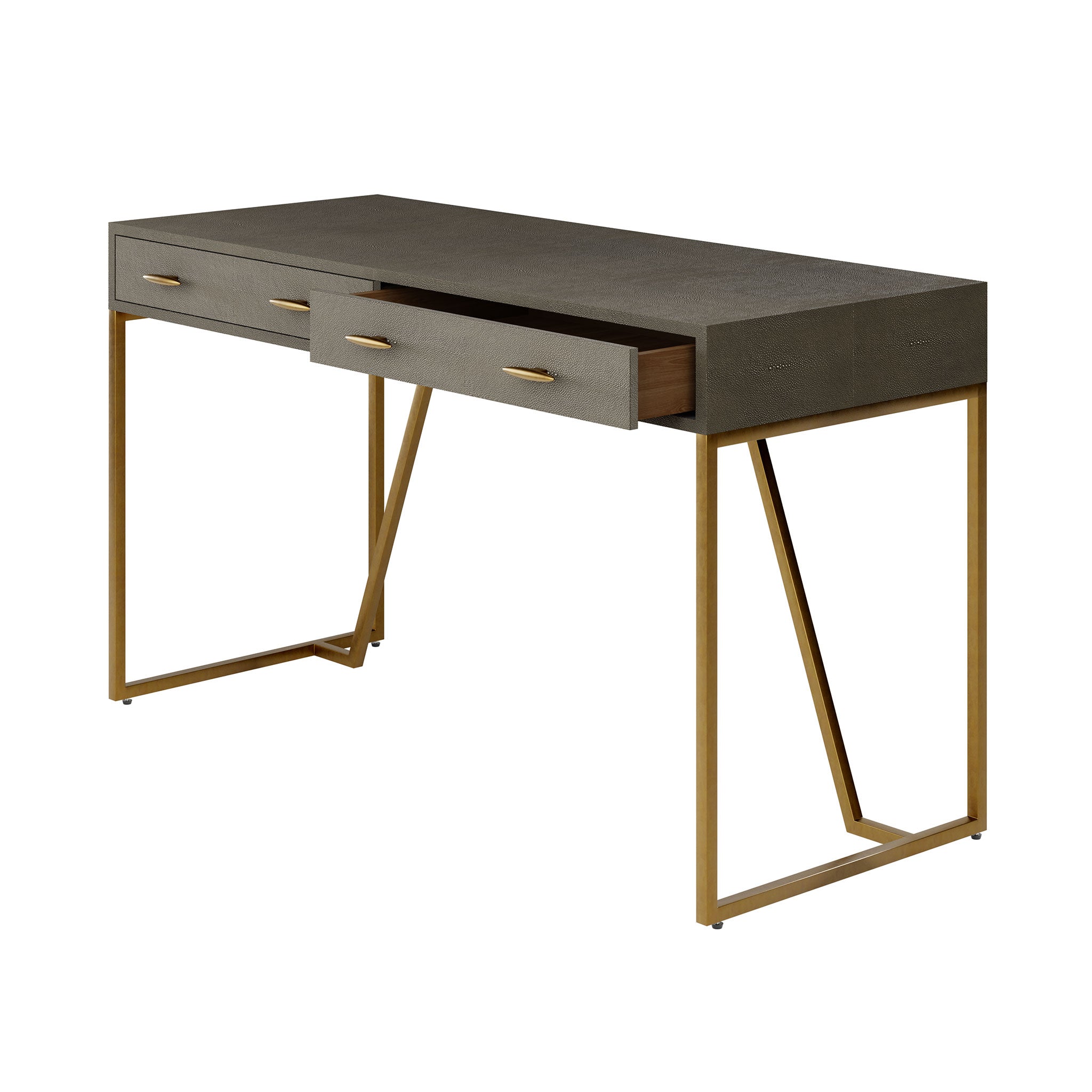 DI Designs Hampton Grey Shagreen & Gold Desk | 2 Drawers